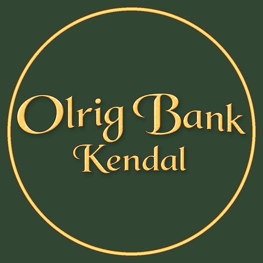 Olrig Bank, Kendal — circular gold lettering on green